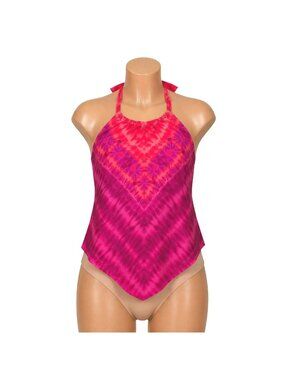 Tie-Dye Halter Swim Top Pink & Purple X-Large With Built-In Cups by Aqua Green
